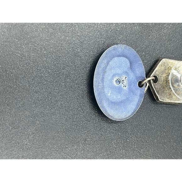 NP Newpro Vintage Mixed Metals Silver Pewter and Blue Enamel Dangle Earrings - Picture 8 of 15